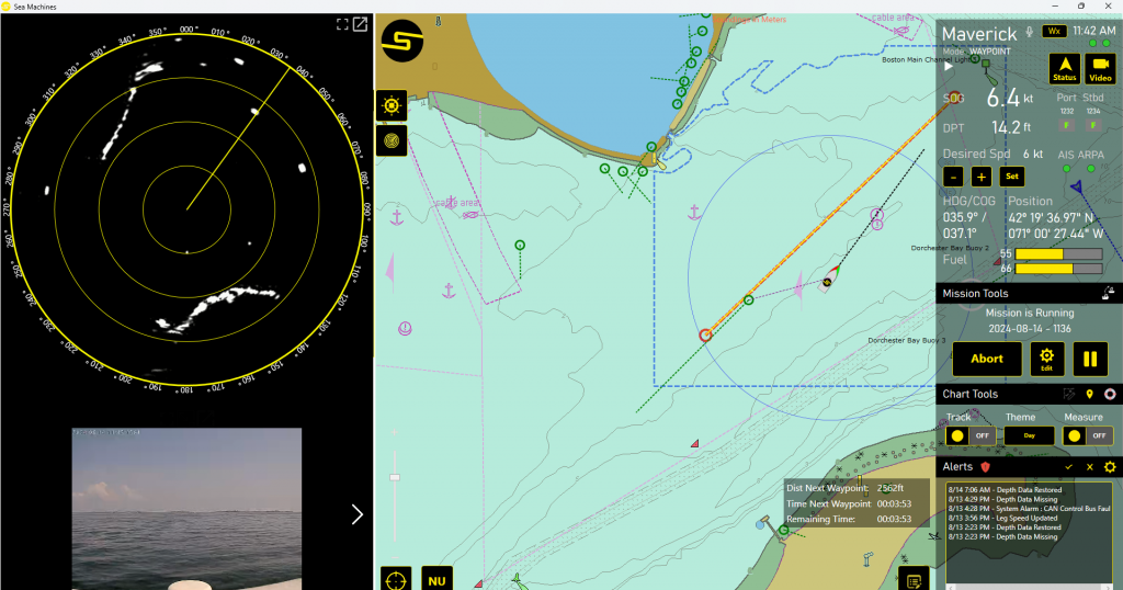 The user interface of the SM300 Autonomous Command and Control system showing autonomous collision avoidance